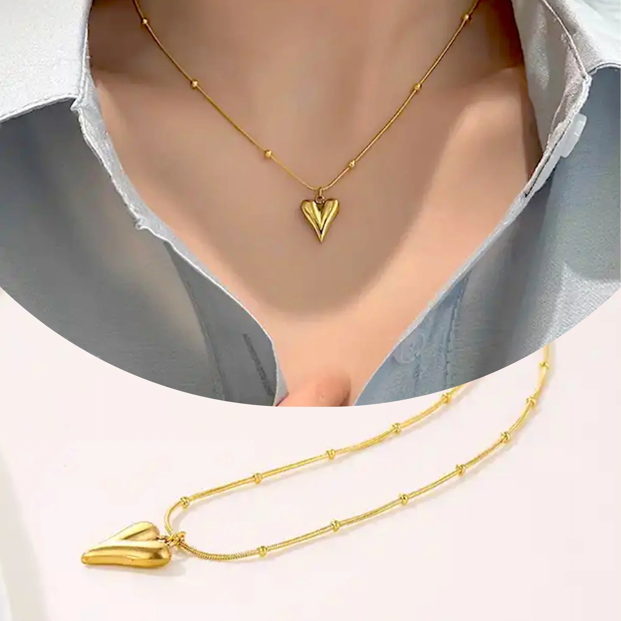 SORI STYLE Heart Ball Pendant Necklace Dainty Love Charm Jewelry Gift — back view