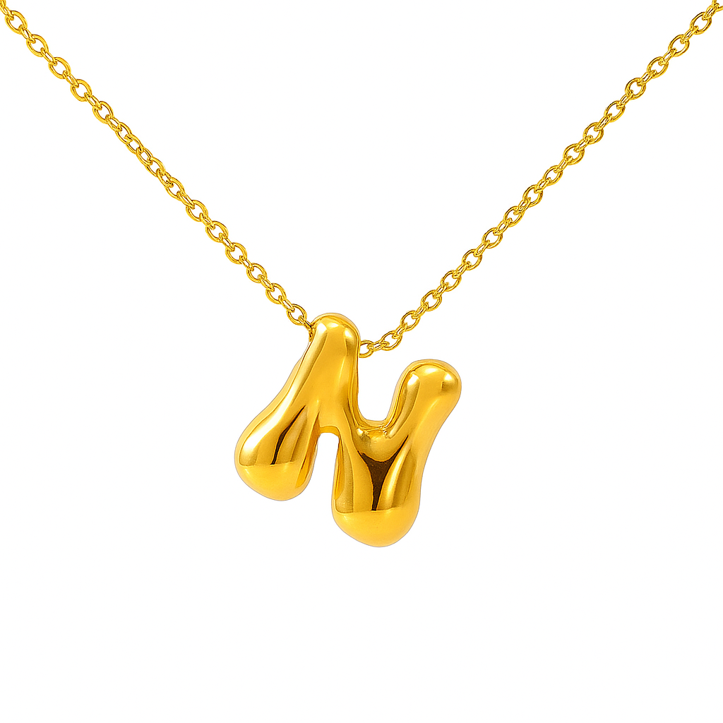 SORI STYLE Initial Bubble Letter Necklace — detail close-up