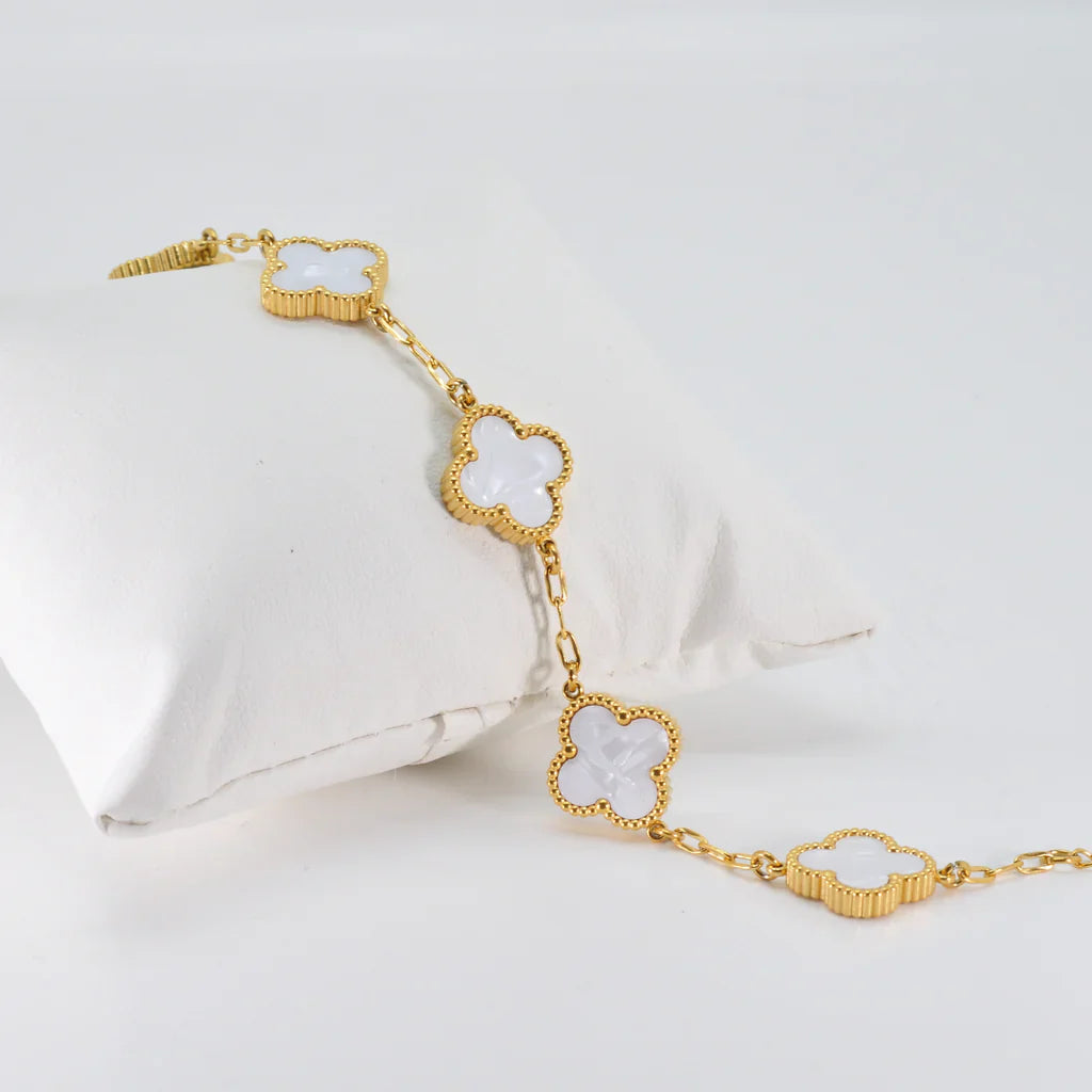 SORI STYLE White Four Leaf Clover Bracelet - Lucky Charm Jewelry — side view