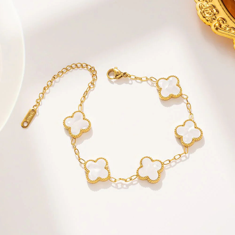 SORI STYLE White Four Leaf Clover Bracelet - Lucky Charm Jewelry — lifestyle context