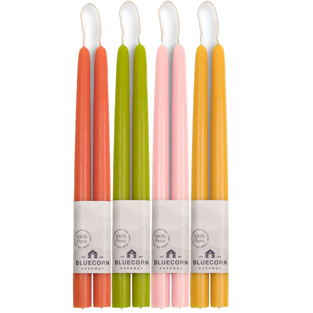 Bluecorn Candles Spring Beeswax Taper Candle Bundle - Dusty Rose, Apricot, Pistachio & Raw — main product shot