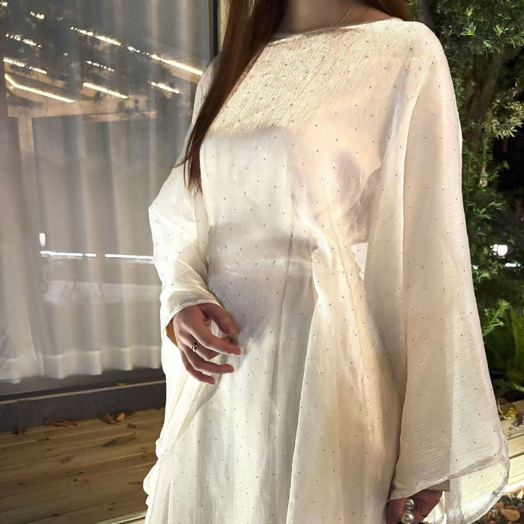 Mariam's Collection Olive Green Sequin Abaya Dress | Starry Night 2-Piece Maxi Dress with Flowing… — detail shot 8