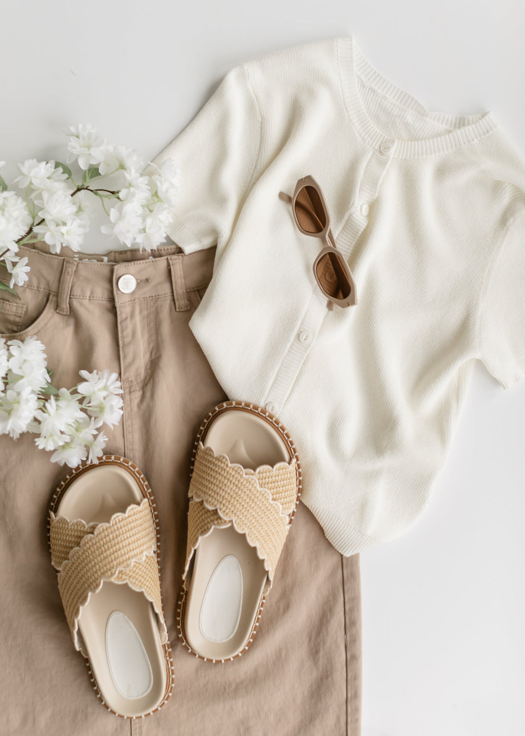 Inherit Co. Remi Simply Taupe Denim Midi Skirt — feature highlight