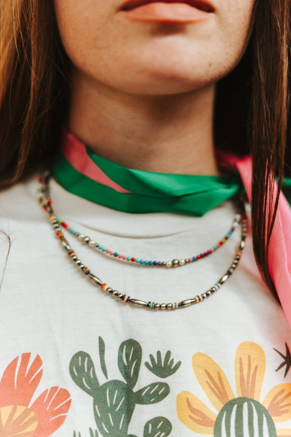 Wild Junkie Sterling Silver Cowboy Trail Heishi Beaded Choker — detail close-up