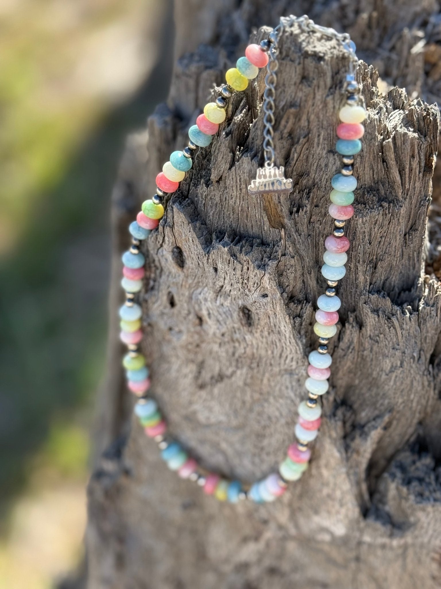 Wild Junkie Sterling Silver Pastel Opal Beaded Choker Necklace — side view