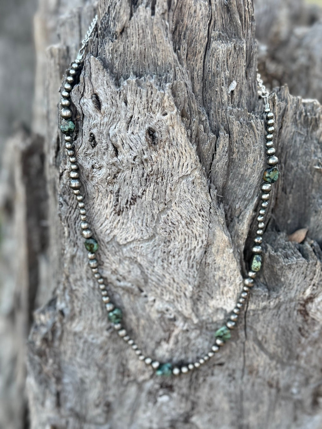 Wild Junkie Sterling Silver Turquoise Flat Bead Necklace — back view