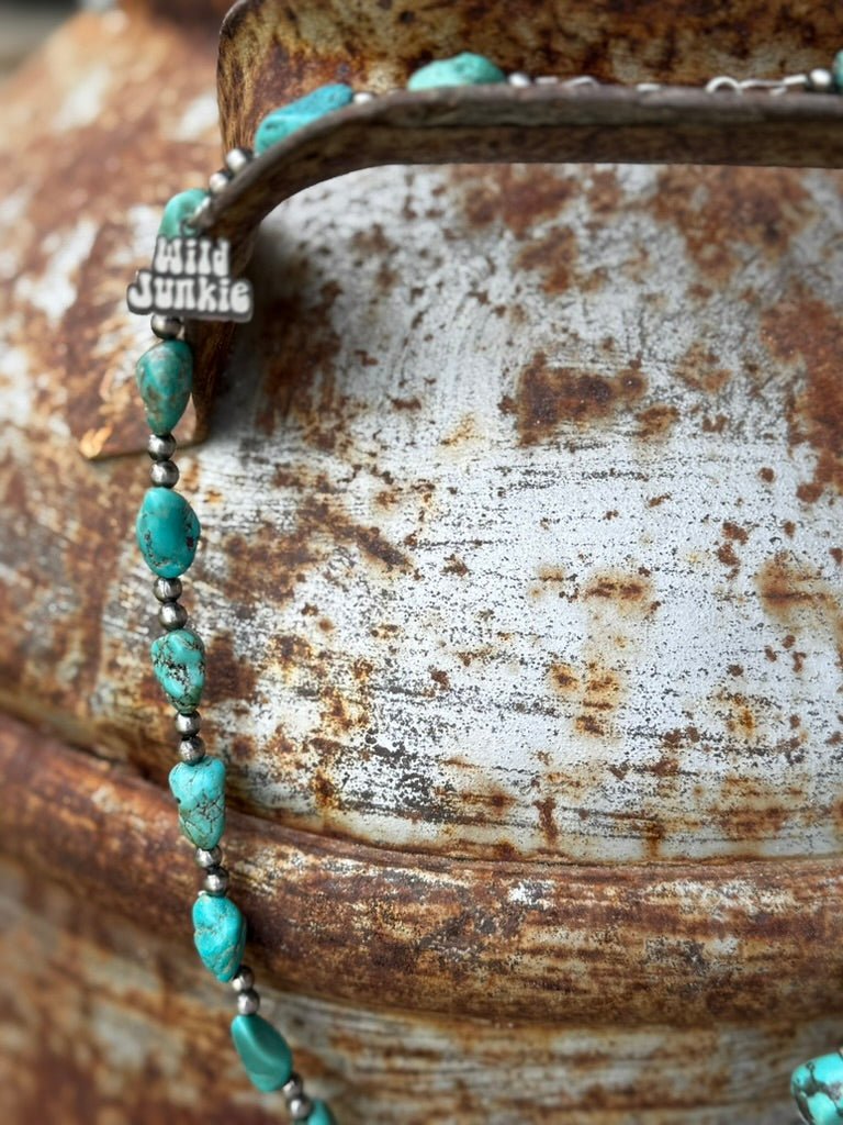 Wild Junkie Sterling Silver Turquoise Nugget Beaded Necklace — necklaces category context