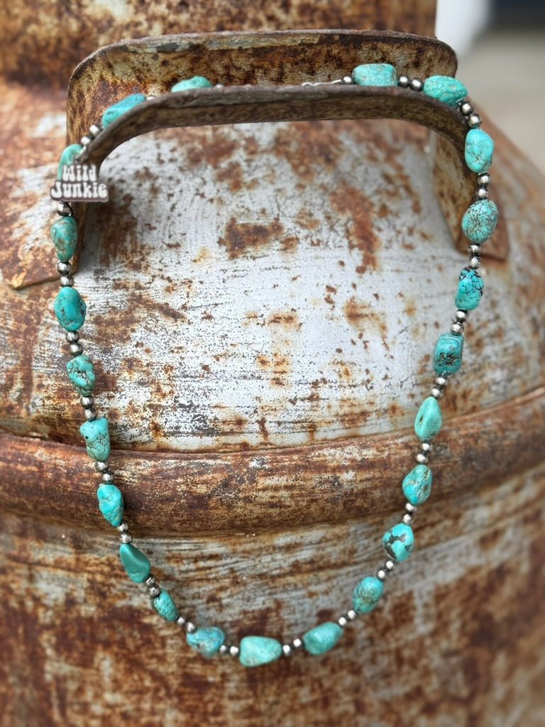 Wild Junkie Sterling Silver Turquoise Nugget Beaded Necklace — main product shot