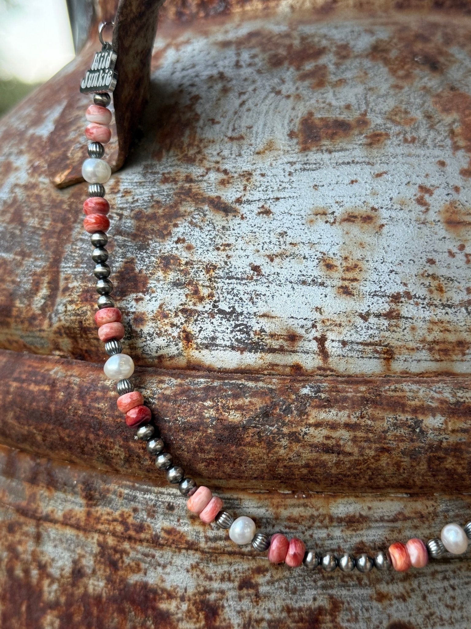 Wild Junkie Sterling Silver Wild Spirit Spiny Oyster Beaded Necklace — lifestyle context