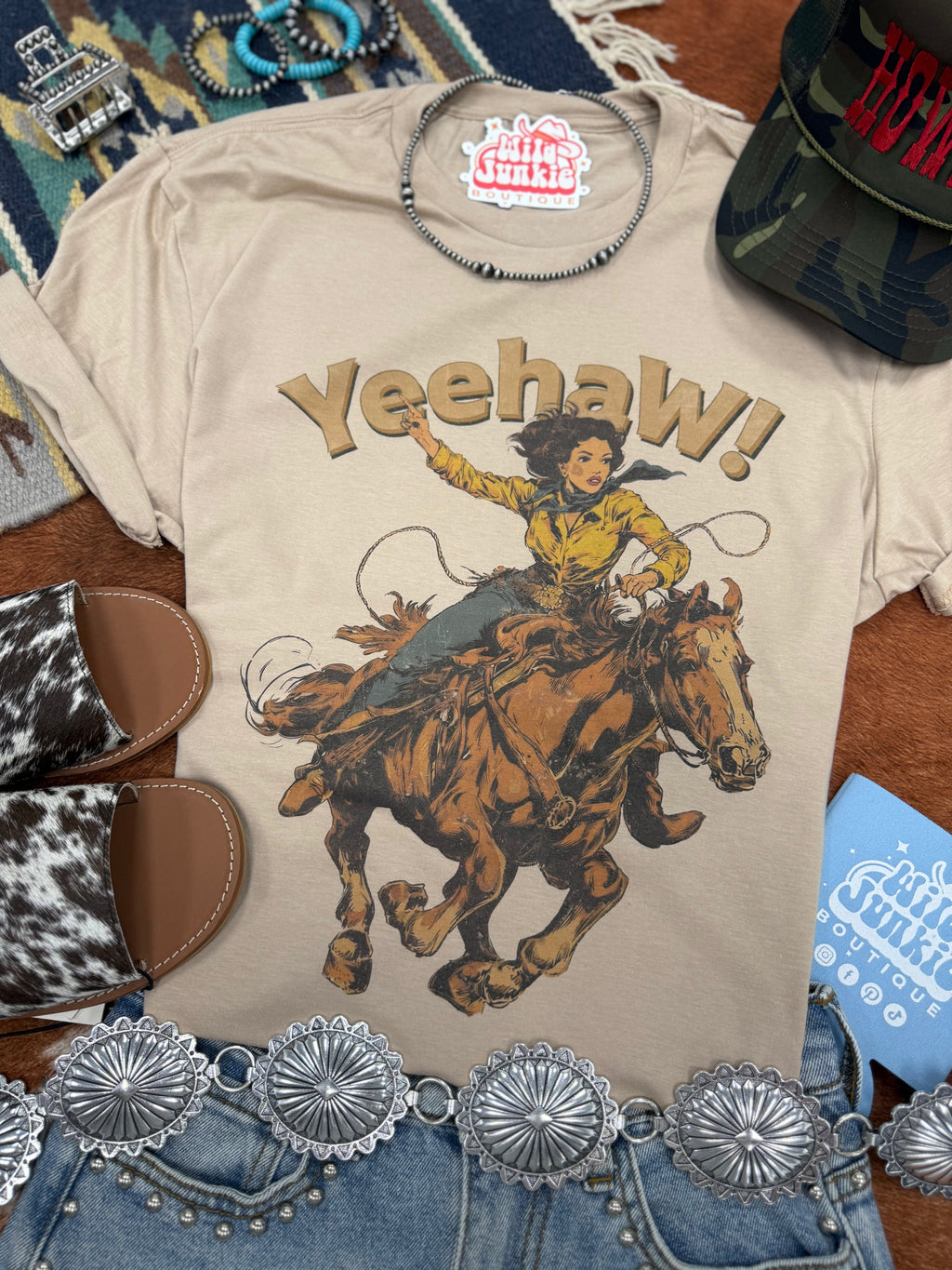 Wild Junkie Yeehaw! Cowgirl Graphic Tee — main product shot