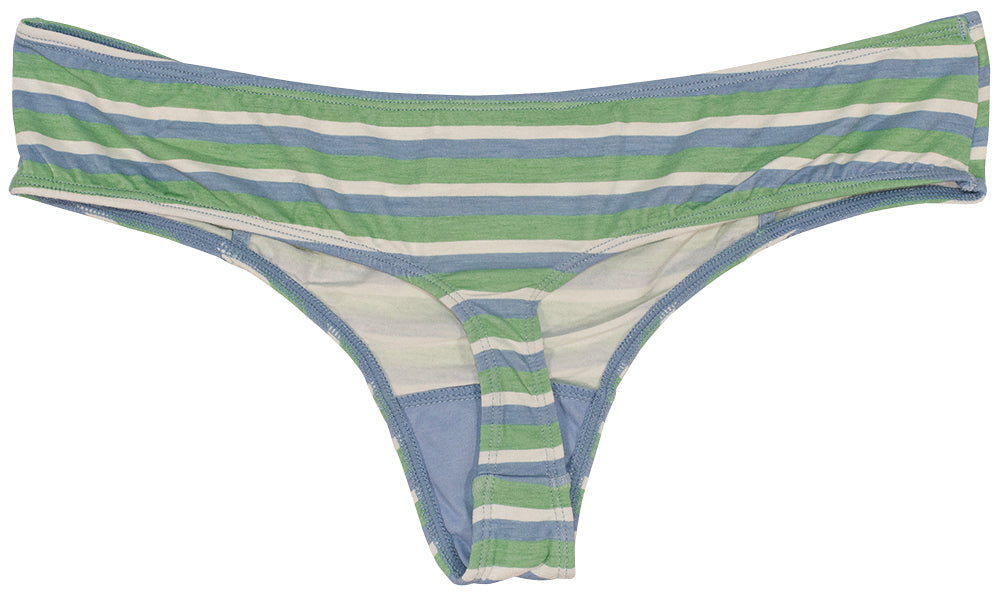 Love Libby Panties Blue and Green Striped Modal Thong with Ruching — detail shot 7
