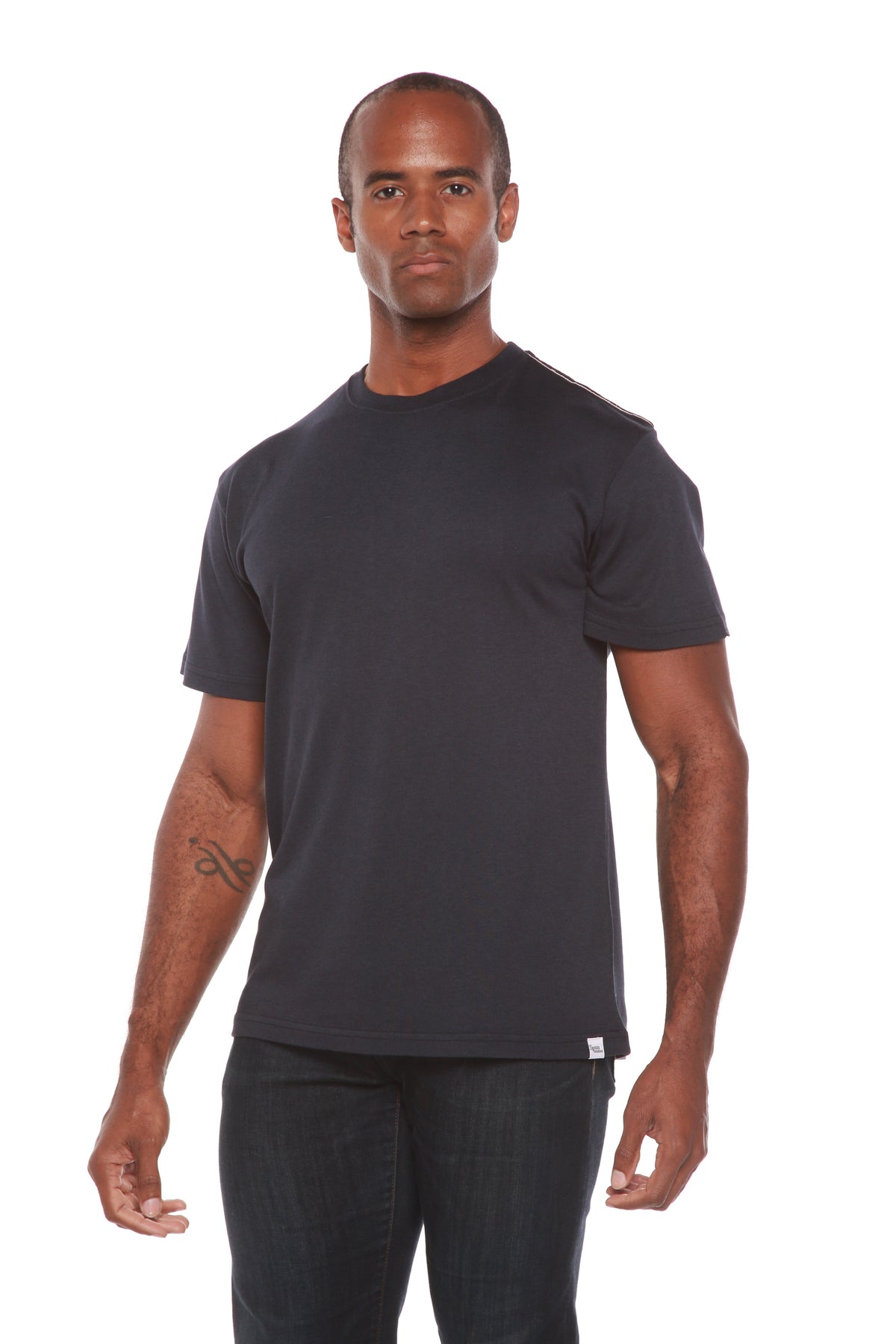 Spun Bamboo Men's Bamboo Viscose/Organic Cotton Short Sleeve Contrast Stitch T-Shirt — lifestyle context