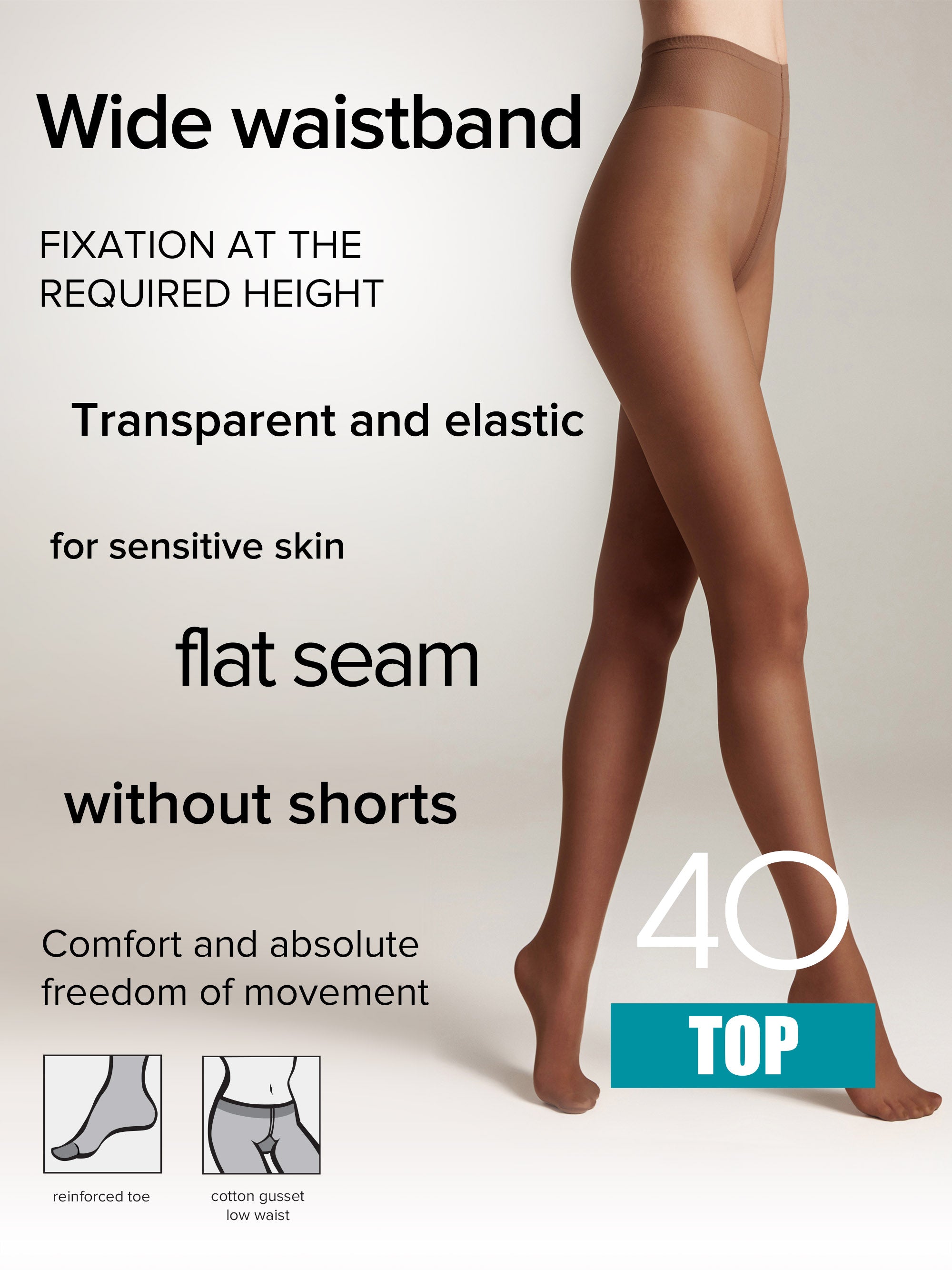 TheRanok.com Tights Conte Top 40 Den - Low Waist Adjustable Belt — size reference
