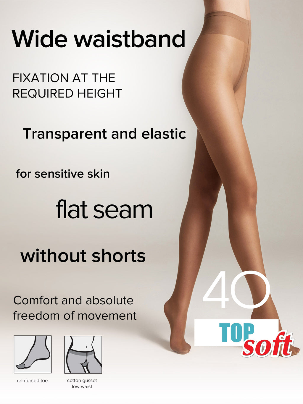 TheRanok.com Tights Conte Top Soft 40 Den - Adjustable Fit for Sensitive Skin — size reference