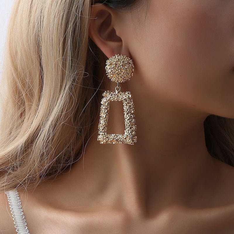 Mariam's Collection Trapezoid Dangle Earrings with Carved Texture (MAC322) — construction detail