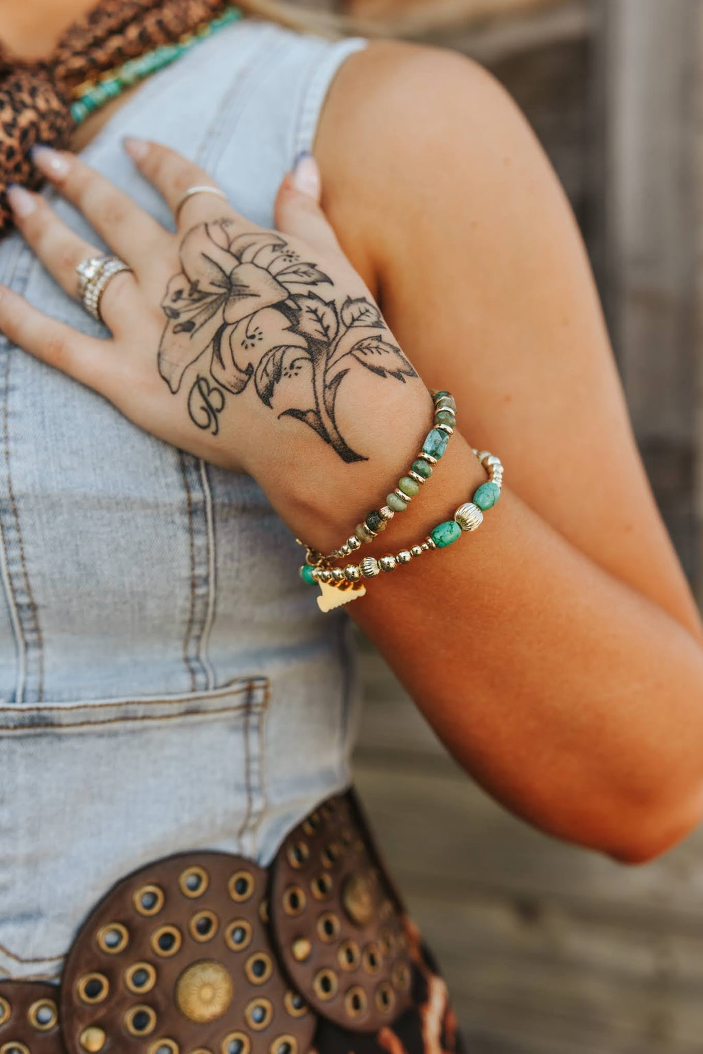 Wild Junkie Turquoise And Gold Beaded Bracelet — main product shot