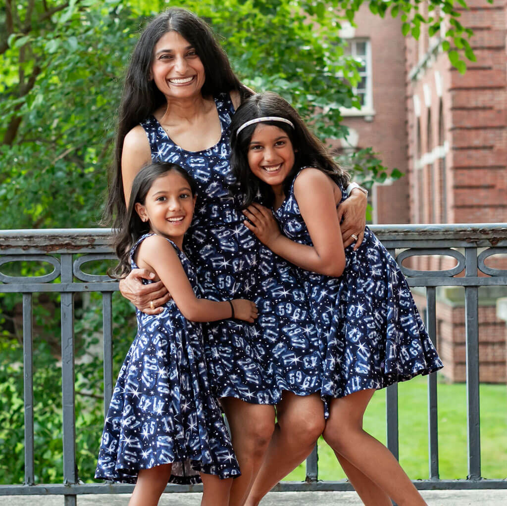 Princess Awesome & Boy Wonder Twin Prime Numbers Sleeveless Play Dress with Pockets — lifestyle context