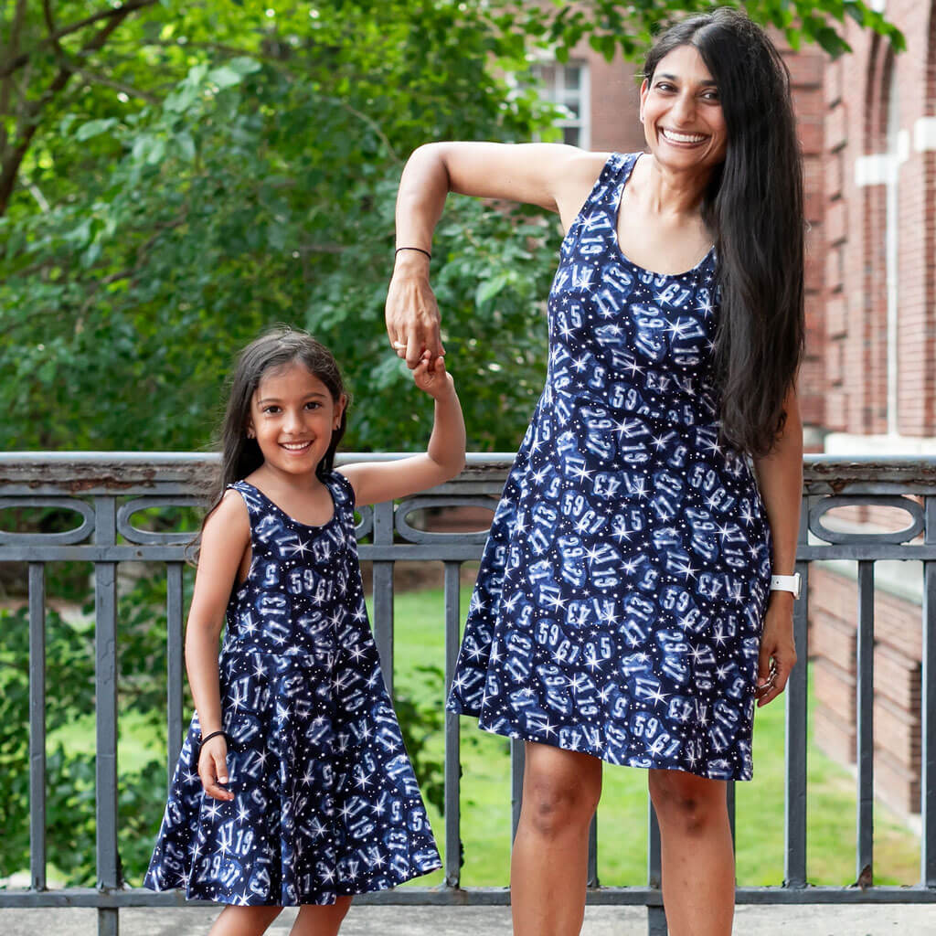 Princess Awesome & Boy Wonder Twin Prime Numbers Sleeveless Play Dress with Pockets — back view