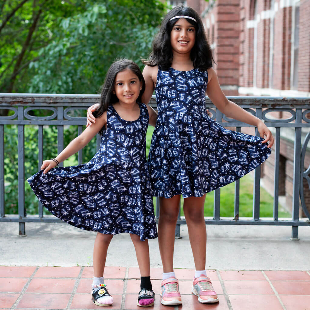 Princess Awesome & Boy Wonder Twin Prime Numbers Sleeveless Play Dress with Pockets — alternative angle