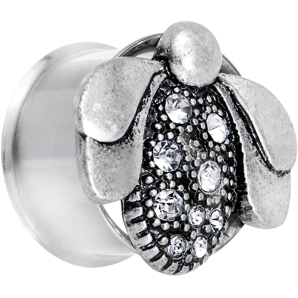 BodyCandy 18mm Clear Gem Steel Allow Me Ladybug Double Flare Tunnel Plug Set — detail close-up