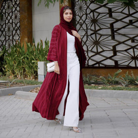 Vintage Knitted Cardigan Abaya | Modest Longline Open Front Jacket for Women (MOA217)