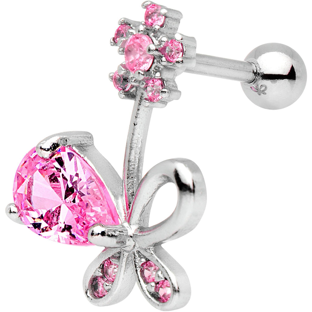 BodyCandy Pink CZ Gem Glamour Bow Left Cartilage Tragus Earring — Pink detail