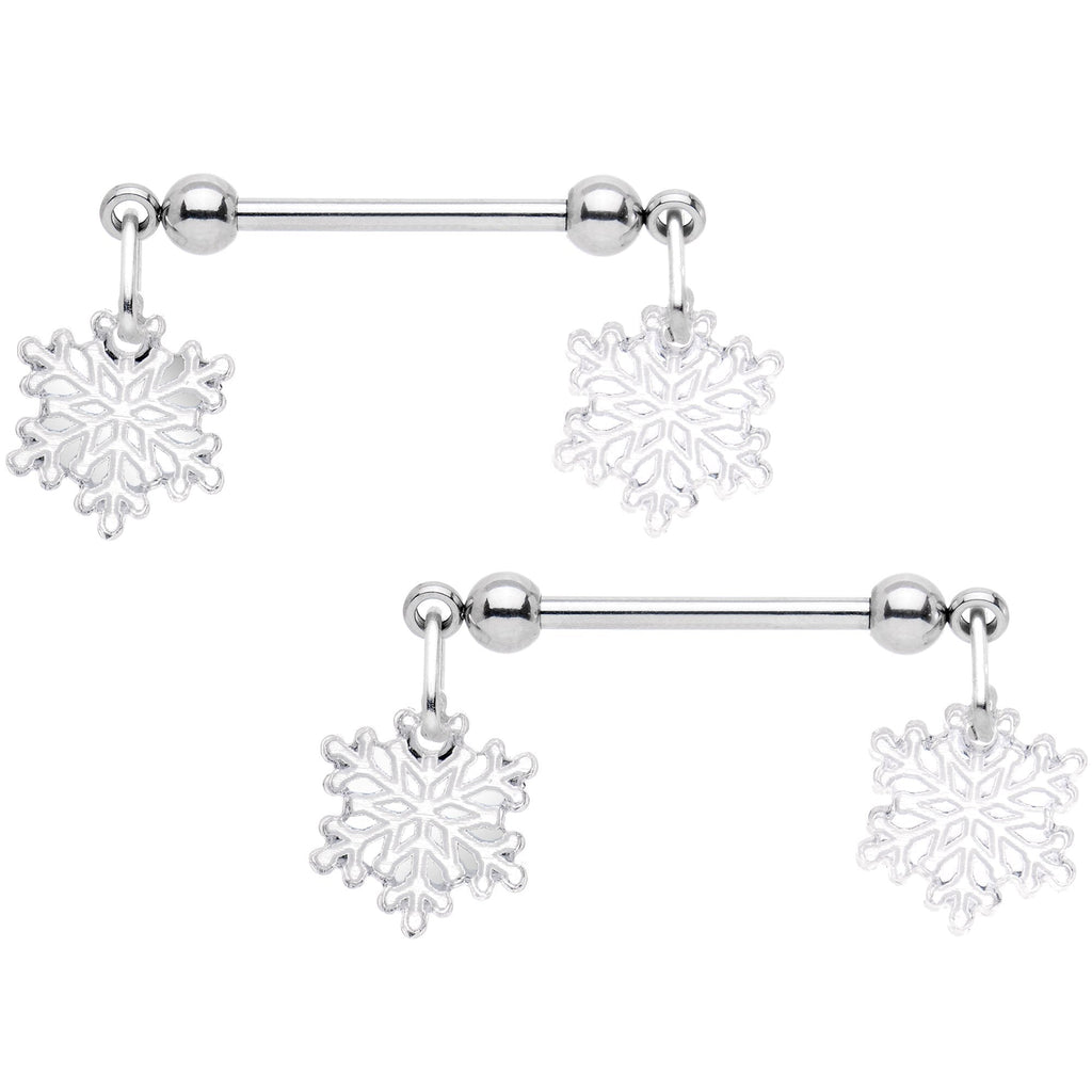 BodyCandy 14G 5/8 Winter Snowflake Dangle Barbell Nipple Ring Set — main product shot