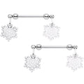 BodyCandy 14G 5/8 Winter Snowflake Dangle Barbell Nipple Ring Set — main product shot
