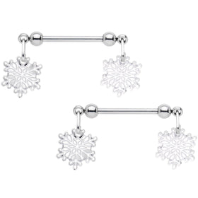 14G 5/8 Winter Snowflake Dangle Barbell Nipple Ring Set