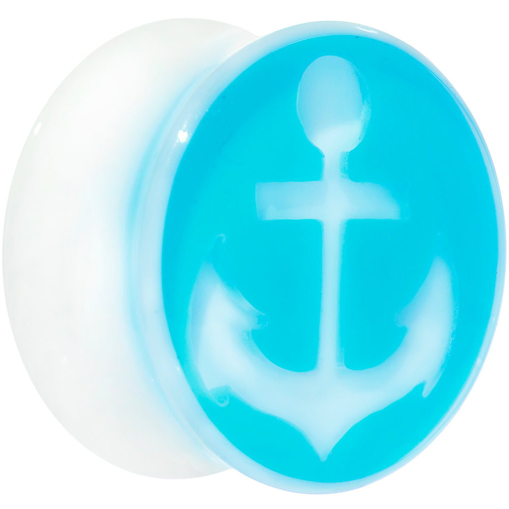 BodyCandy Clear Acrylic Double Flare Turquoise Blue Anchor Saddle Plug Set 6mm to 20mm — main product shot