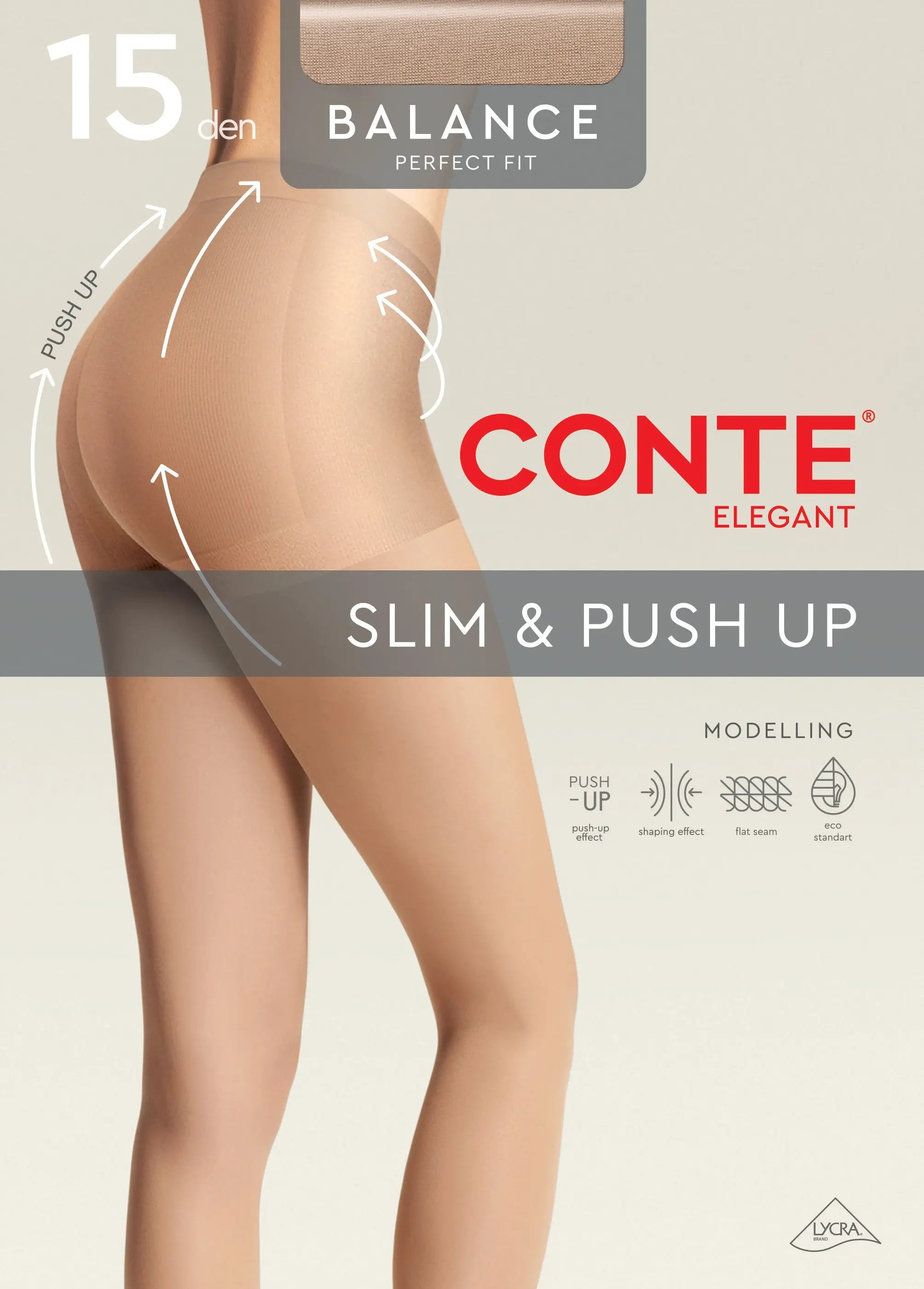 TheRanok.com Tights Conte Balance 15 Den - Push-Up Effect — comparison shot