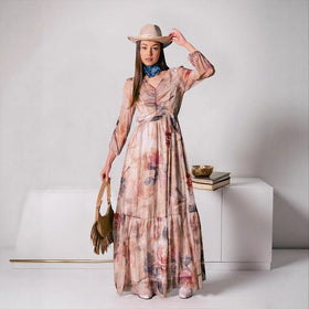 Watercolor Floral V-Neck Maxi Dress (MS372)