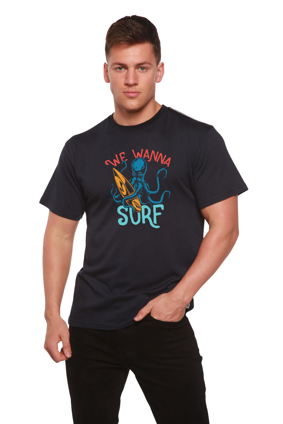 Spun Bamboo We Wanna Surf Men's Bamboo Viscose/Organic Cotton Short Sleeve Graphic T-Shirt — main product shot