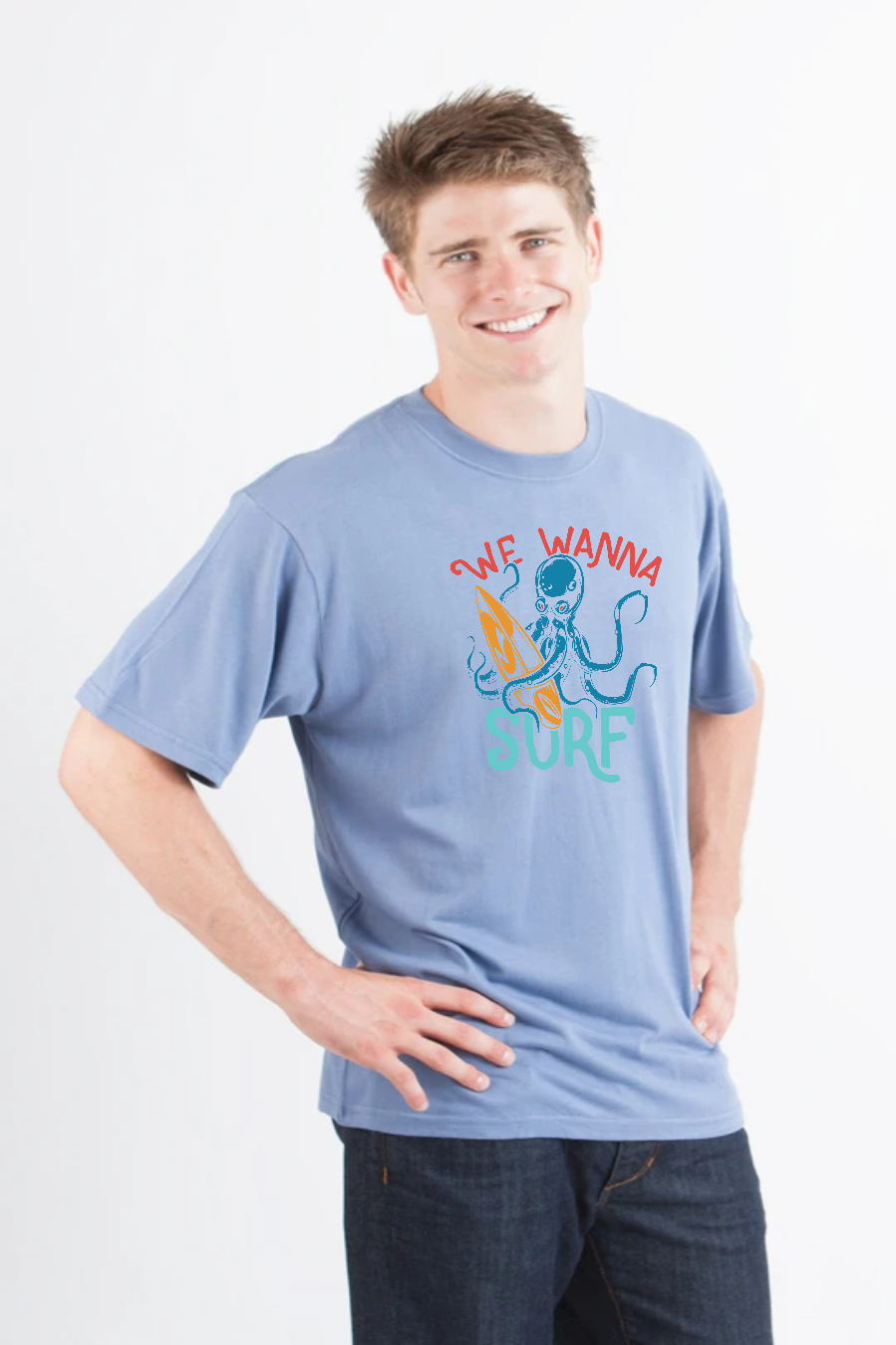Spun Bamboo We Wanna Surf Men's Bamboo Viscose/Organic Cotton Short Sleeve Graphic T-Shirt — color detail