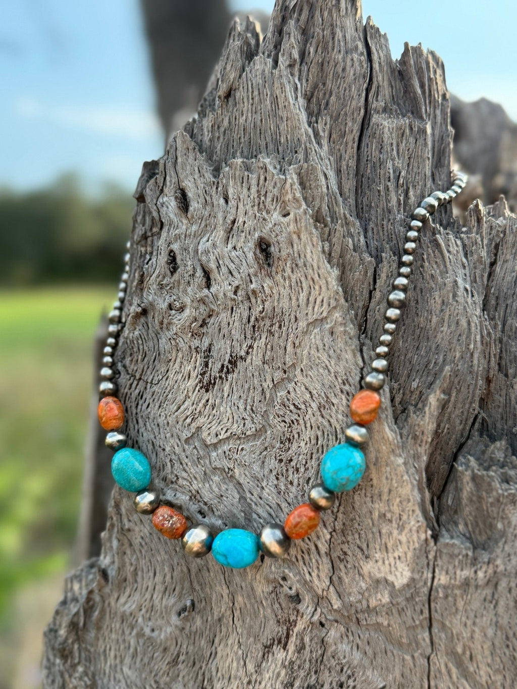 Wild Junkie Western Coral Apple Beaded Necklace — lifestyle context