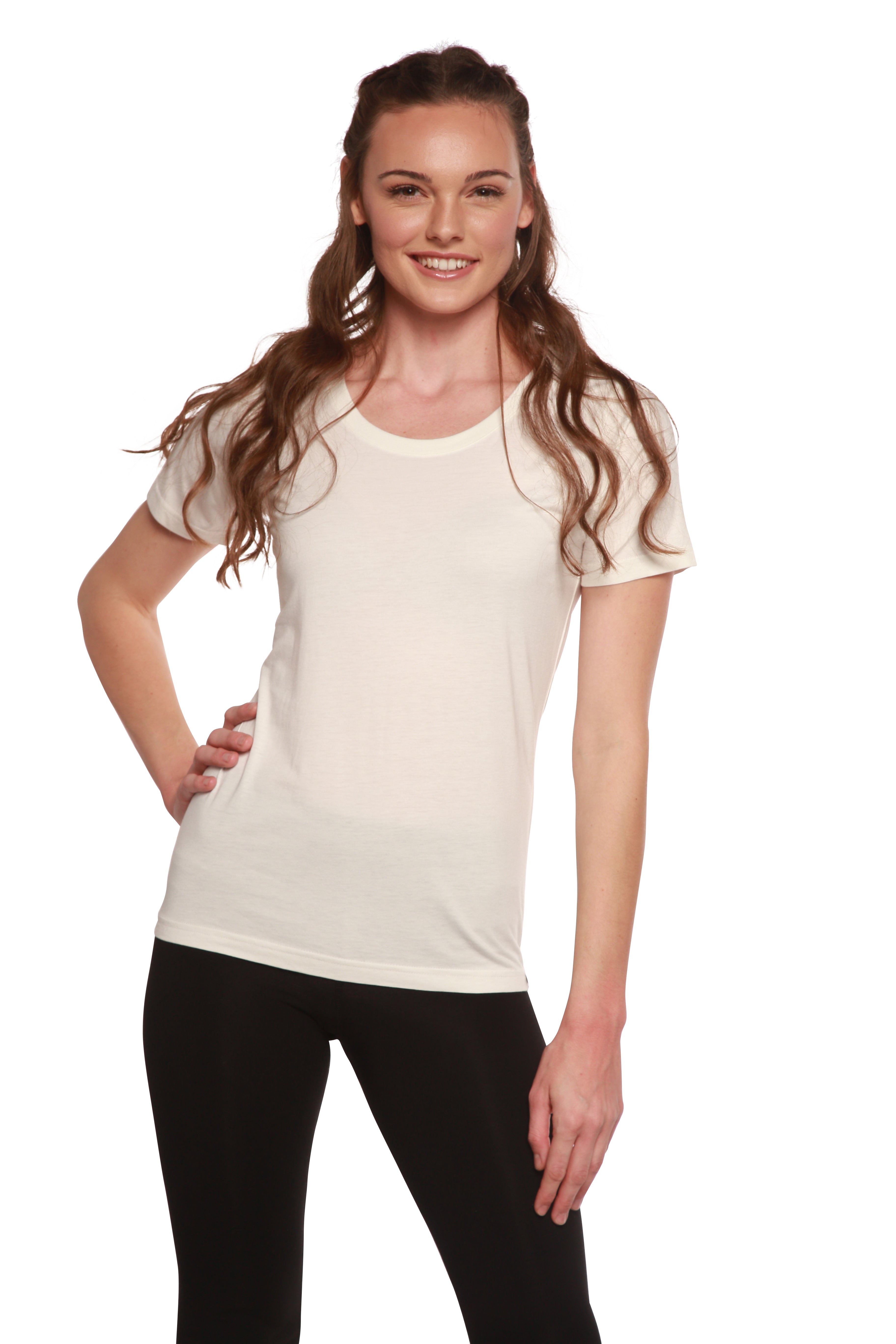 Spun Bamboo Women's Bamboo/Cotton Short Sleeve Scoop Neck T-Shirt — fabric or material detail