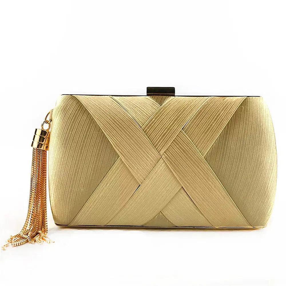 Mariam's Collection MAC032 Women's Silk Evening Bag with Elegant Tassel Pendant — flat-lay composition