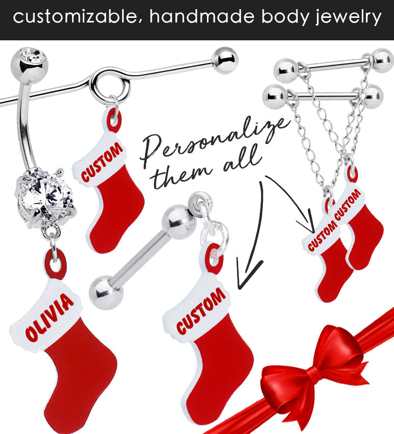 BodyCandy Custom Holiday Christmas Stocking Personalized Name Stud Earrings — lifestyle context
