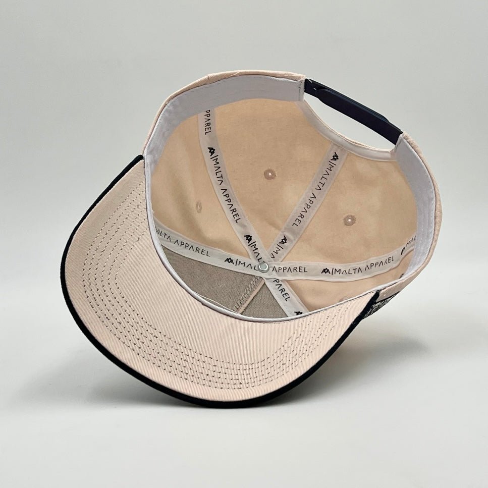 Malta Apparel ‘YHWH’ Structured SnapBack - Cream/Baby Blue — in-use photo