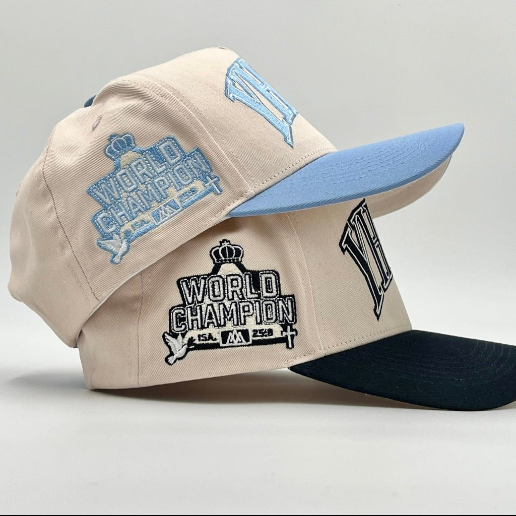 Malta Apparel ‘YHWH’ Structured SnapBack - Cream/Baby Blue — size reference