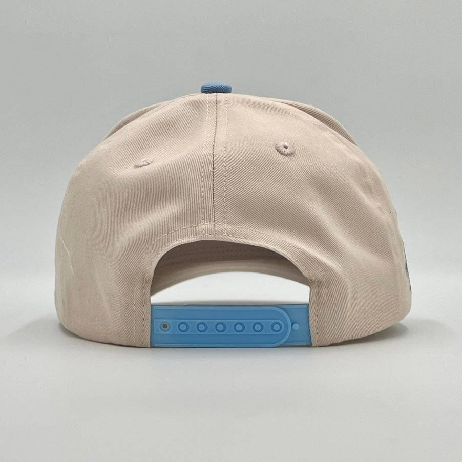 Malta Apparel ‘YHWH’ Structured SnapBack - Cream/Baby Blue — side view