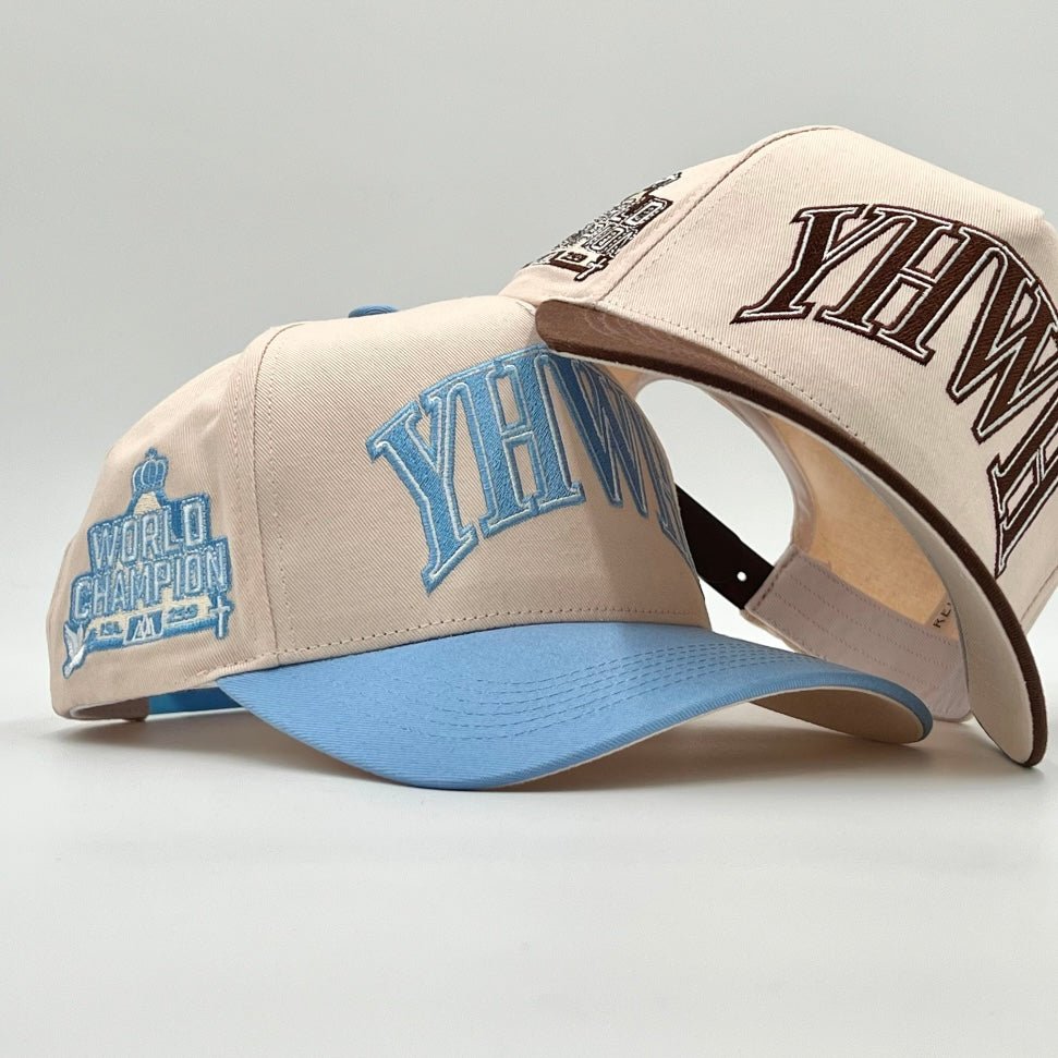Malta Apparel ‘YHWH’ Structured SnapBack - Cream/Baby Blue — color detail