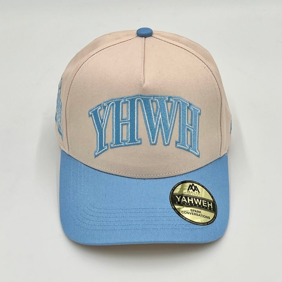 Malta Apparel ‘YHWH’ Structured SnapBack - Cream/Baby Blue — alternative angle
