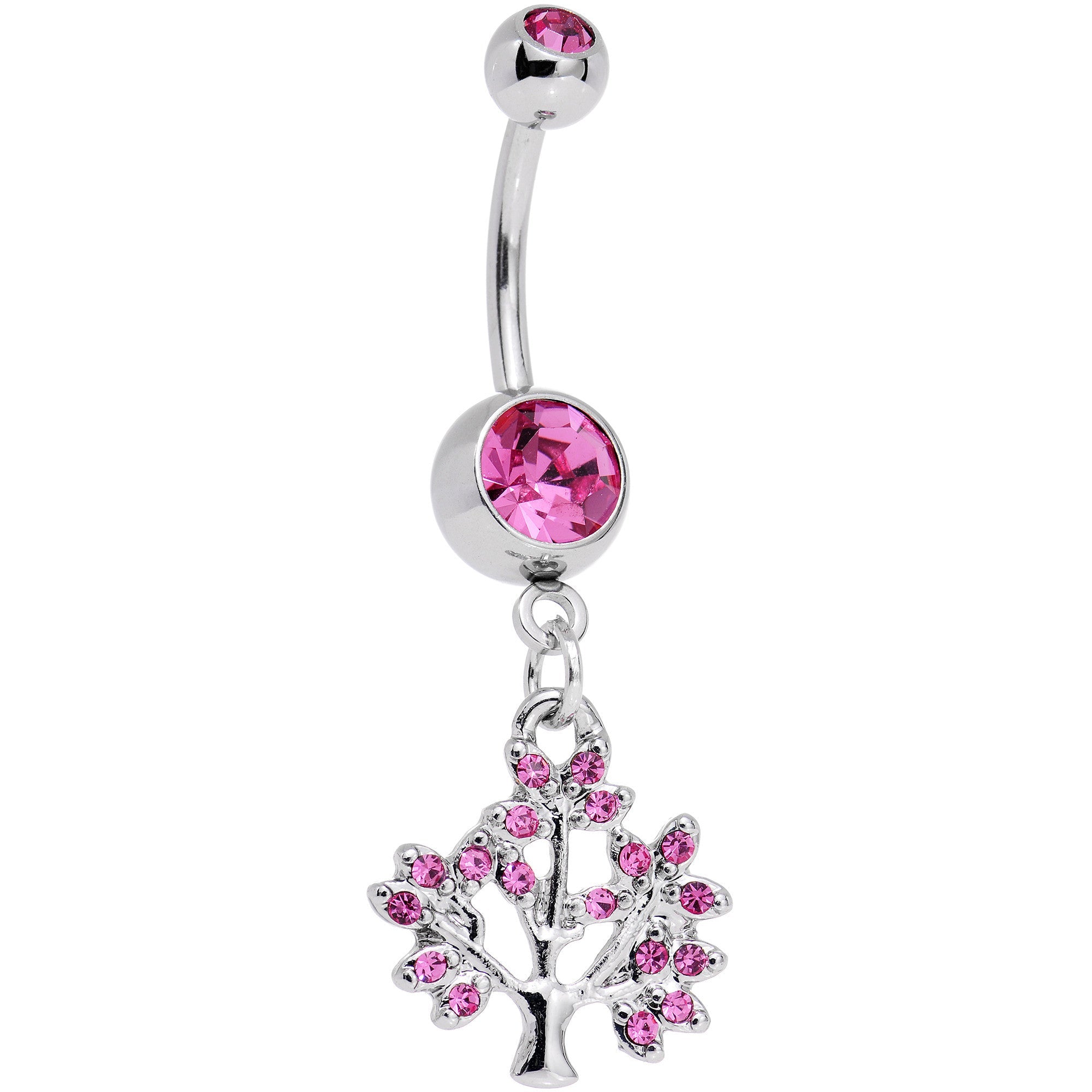 BodyCandy Pink Gem Steel Tree of Life Dangle Belly Ring — main product shot